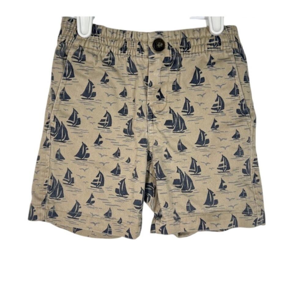 Janie and Jack Authentic Kids Boy's Sailboat Print Shorts 4 Beige Classic